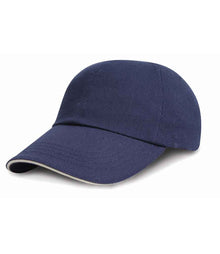 Result Kids Low Profile Heavy Brushed Cotton Cap with Sandwich Peak RC024PB - Navy/White