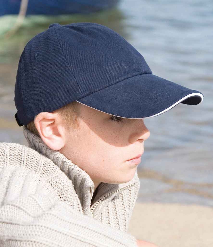 Result Kids Low Profile Heavy Brushed Cotton Cap with Sandwich Peak RC024PB - RC024PB Navy/White Model