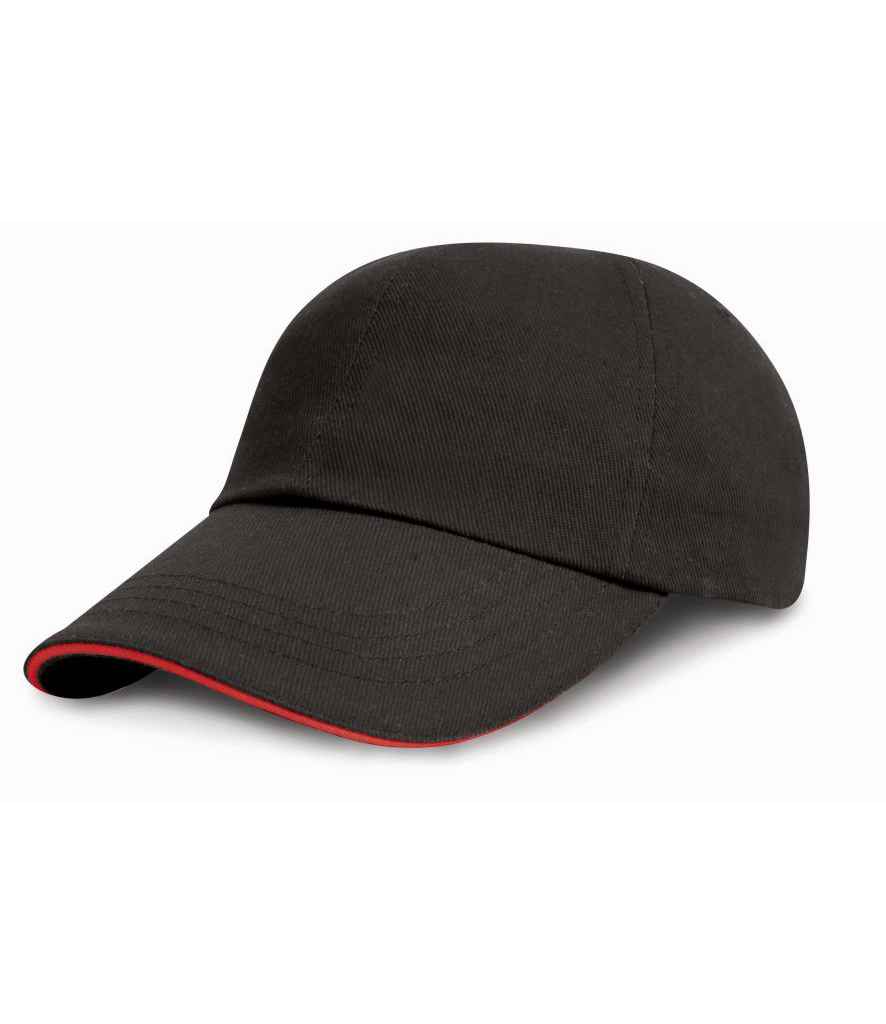 Result Low Profile Heavy Brushed Cotton Cap with Sandwich Peak RC024P - Black/Red