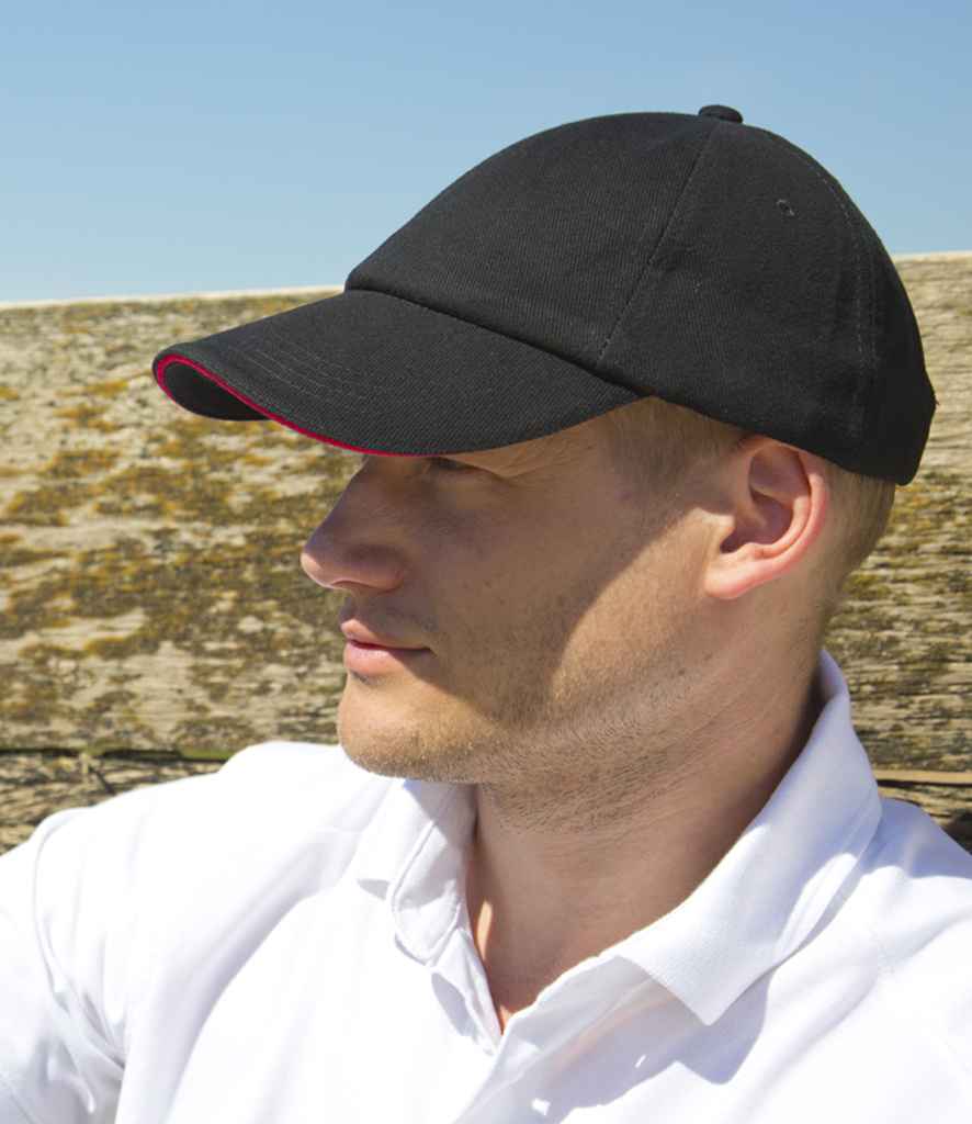Result Low Profile Heavy Brushed Cotton Cap with Sandwich Peak RC024P - RC024P Black/Red Model