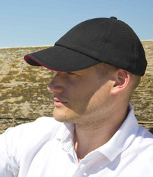 Result Low Profile Heavy Brushed Cotton Cap with Sandwich Peak RC024P - RC024P Black/Red Model