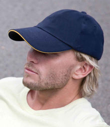 Result Low Profile Heavy Brushed Cotton Cap with Sandwich Peak RC024P - RC024P Navy/Yellow Model