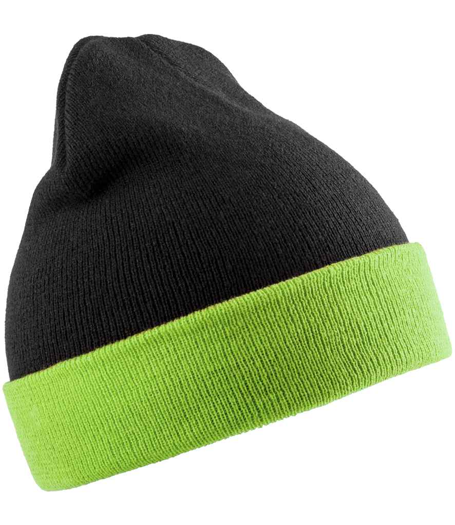 Result Recycled Compass Beanie RC930 - Black/Lime Green