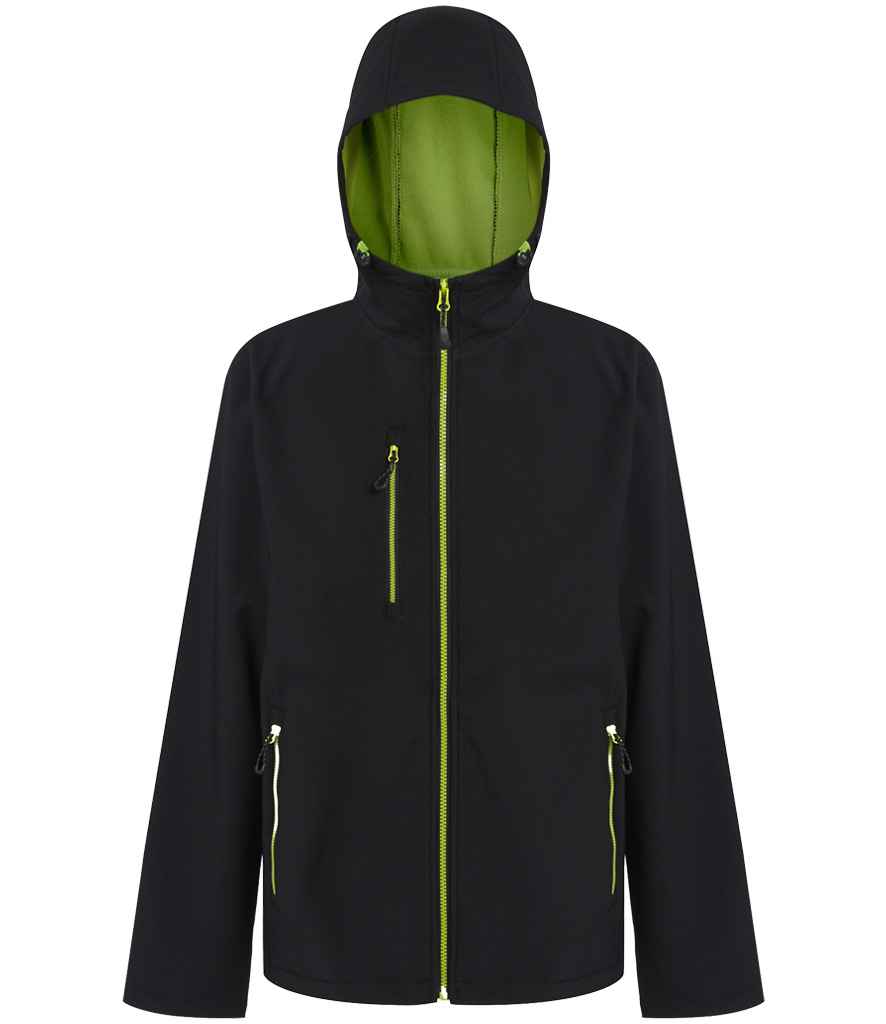 Regatta Navigate Two Layer Hooded Soft Shell Jacket RG454 - Black/Lime Green
