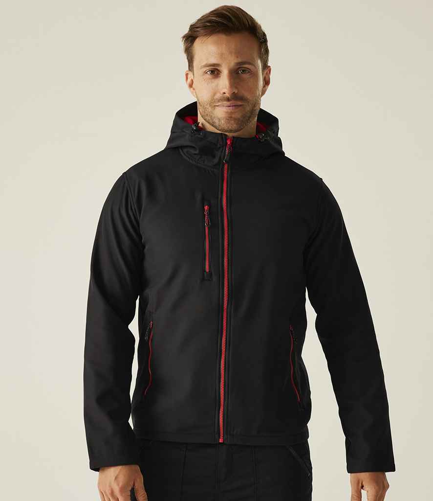 Regatta Navigate Two Layer Hooded Soft Shell Jacket RG454 - RG454 Black/Classic Red Model