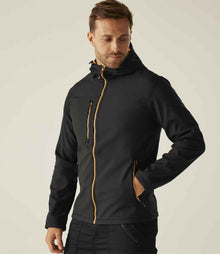 Regatta Navigate Two Layer Hooded Soft Shell Jacket RG454 - RG454 Black/Orange Pop Model