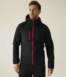 Regatta Venturer Three Layer Hooded Soft Shell Jacket RG635 - RG635 Black/Classic Red Model