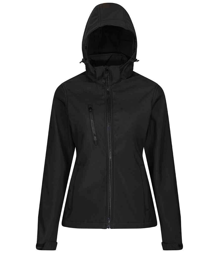 Regatta Ladies Venturer Three Layer Hooded Soft Shell Jacket RG636 - Black/Black