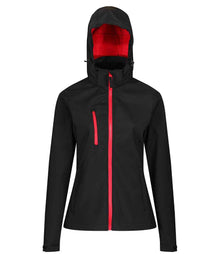 Regatta Ladies Venturer Three Layer Hooded Soft Shell Jacket RG636 - Black/Classic Red