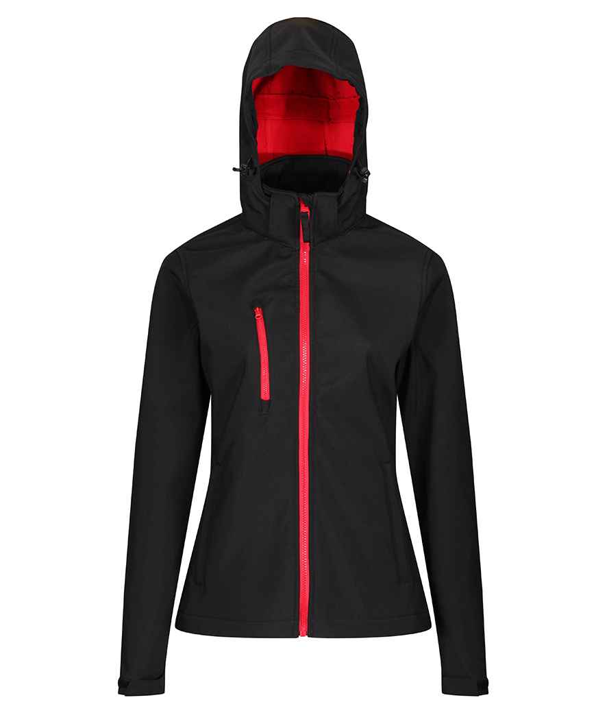 Regatta Ladies Venturer Three Layer Hooded Soft Shell Jacket RG636 - Black/Classic Red