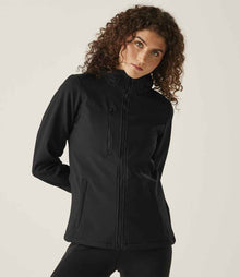 Regatta Ladies Venturer Three Layer Hooded Soft Shell Jacket RG636 - RG636 Black/Black Model