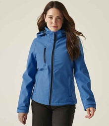 Regatta Ladies Venturer Three Layer Hooded Soft Shell Jacket RG636 - RG636 French Blue/Navy Model