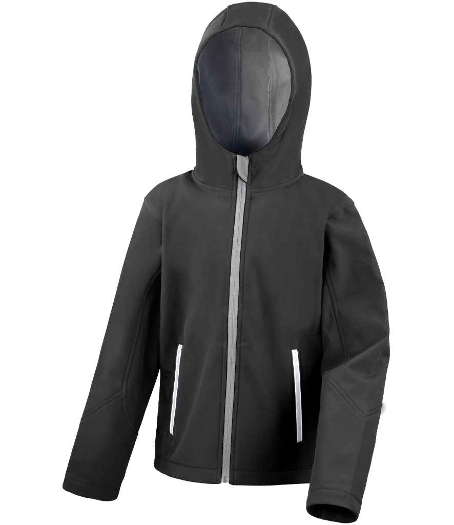 Result Core Kids TX Performance Hooded Soft Shell Jacket RS224B - Black/Grey