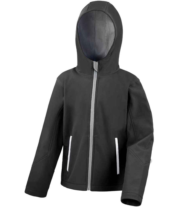 Result Core Kids TX Performance Hooded Soft Shell Jacket RS224B - Black/Grey