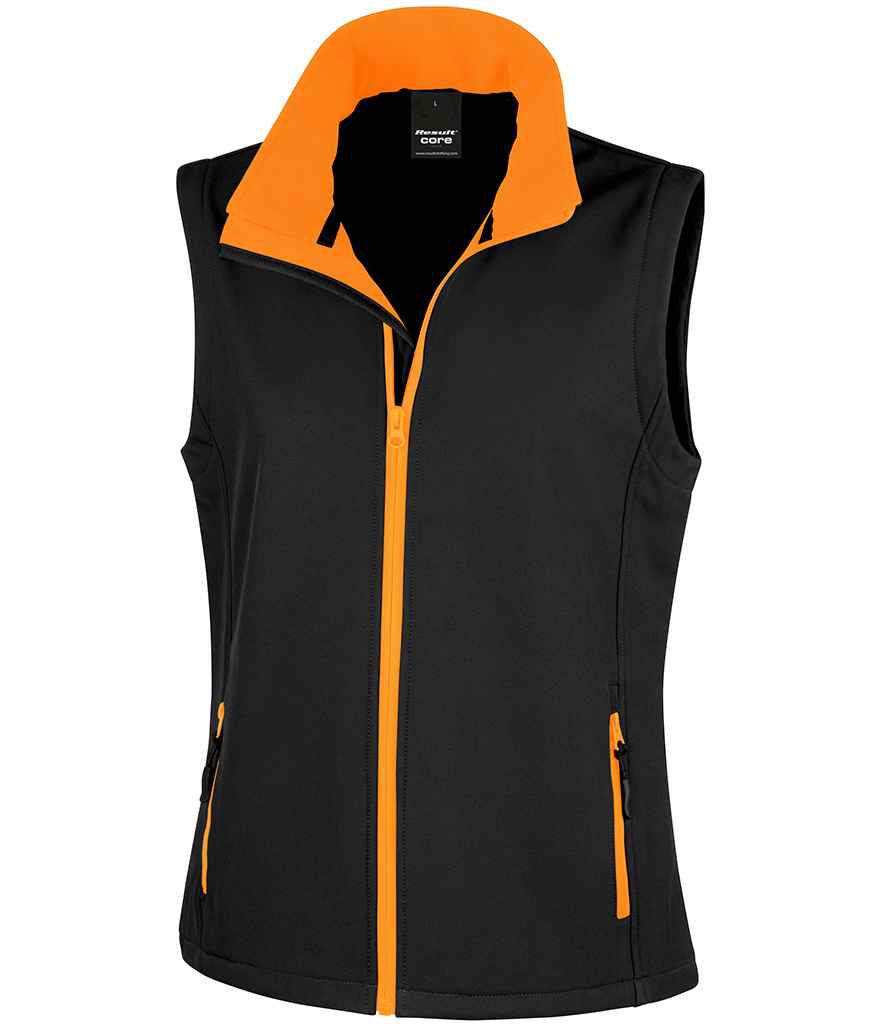 Result Core Ladies Printable Soft Shell Bodywarmer RS232F - Black/Orange