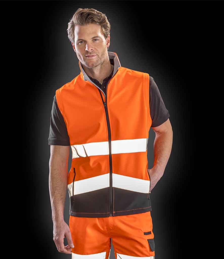 Result Safe-Guard Printable Safety Soft Shell Gilet RS451 - RS451 Fluorescent Orange/Black Model