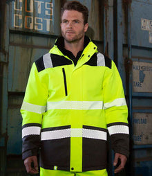 Result Safe-Guard Extreme Tech Printable Safety Soft Shell Jacket RS475 - RS475 Fluorescent Yellow/Black Model