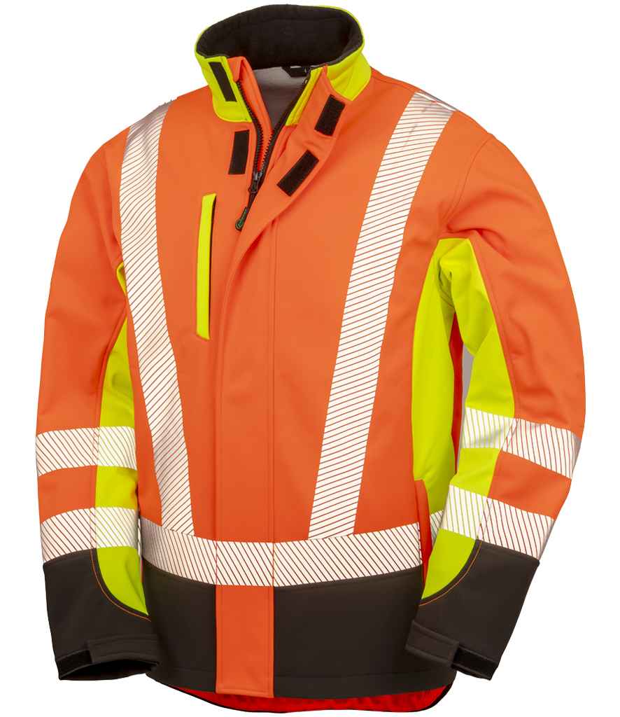 Result Recycled Three Layer Printable 3-Tone Safety Soft Shell Jacket RS506 - Fluorescent Yellow/Orange/Black