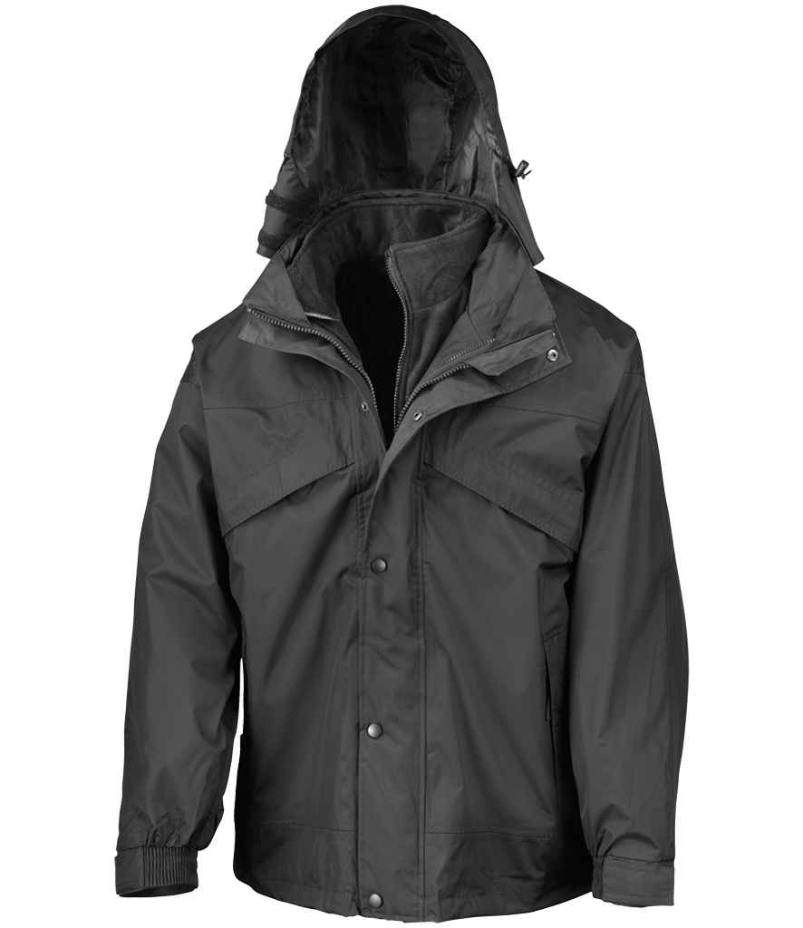 Result 3-in-1 Waterproof Zip and Clip Fleece Lined Jacket RS68 - Black/Black