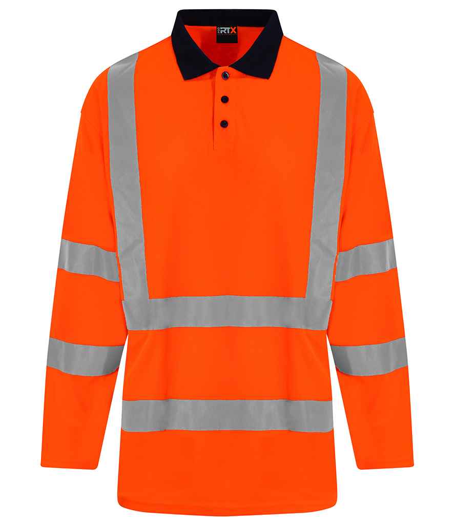 Pro RTX High Visibility Long Sleeve Polo Shirt RX715 - Orange/Navy