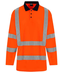 Pro RTX High Visibility Long Sleeve Polo Shirt RX715 - Orange/Navy