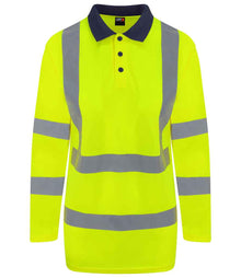 Pro RTX High Visibility Long Sleeve Polo Shirt RX715 - Yellow/Navy