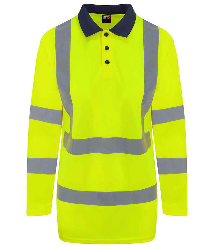 Pro RTX High Visibility Long Sleeve Polo Shirt RX715 - Yellow/Navy