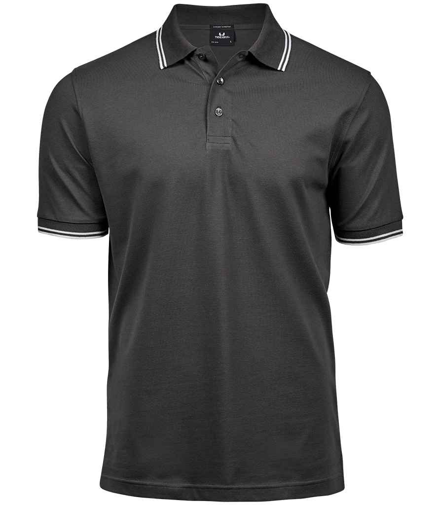 Tee Jays Luxury Stretch Tipped Polo Shirt T1407 - Dark Grey/White