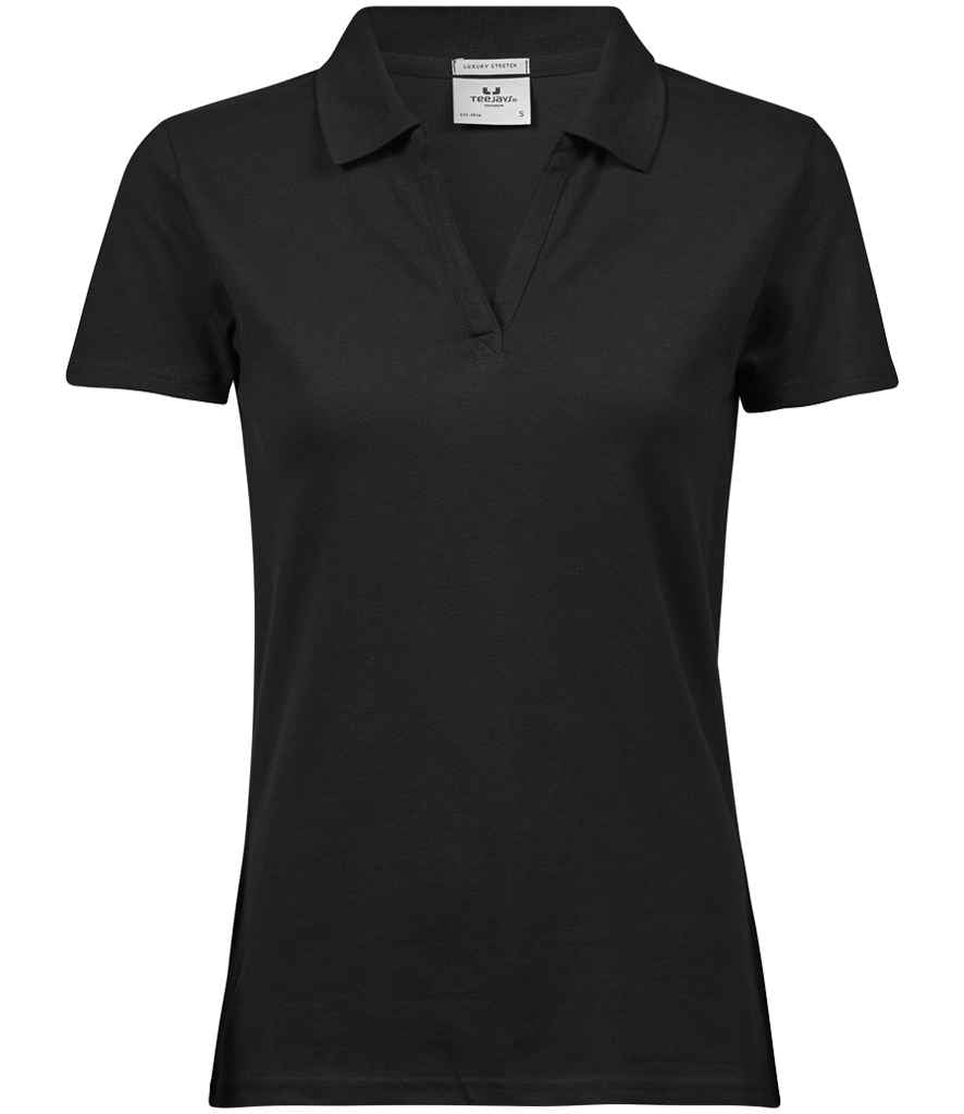 Tee Jays Ladies Luxury Stretch V Neck Polo Shirt T1409 - Black
