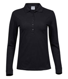 Tee Jays Ladies Luxury Stretch Long Sleeve Polo Shirt T146 - Black