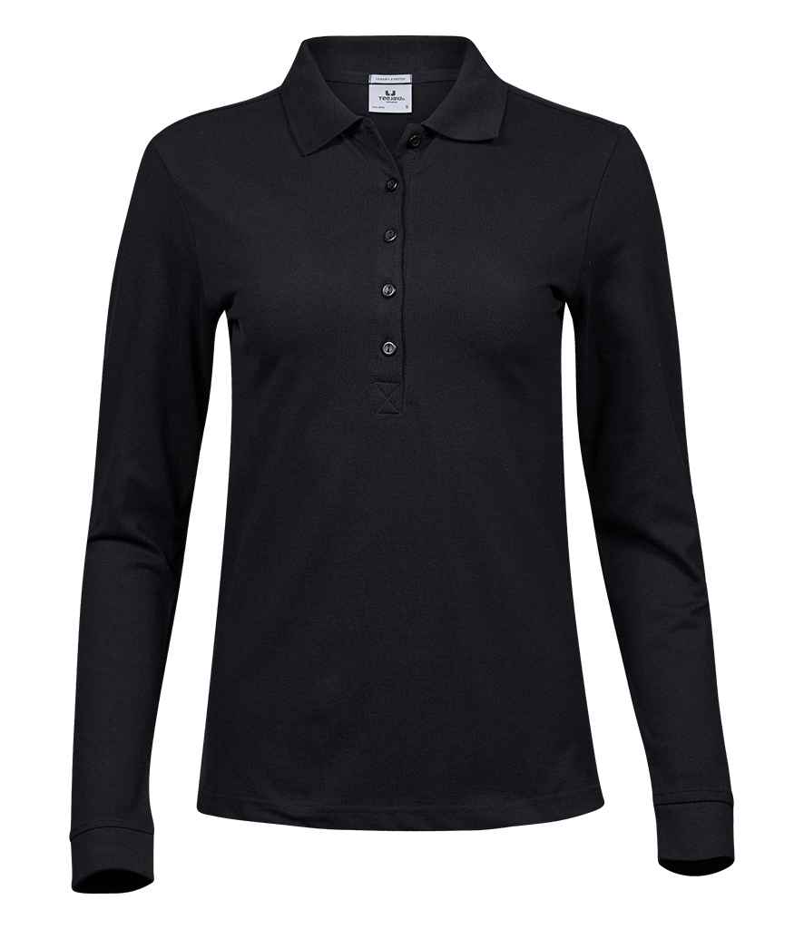 Tee Jays Ladies Luxury Stretch Long Sleeve Polo Shirt T146 - Black