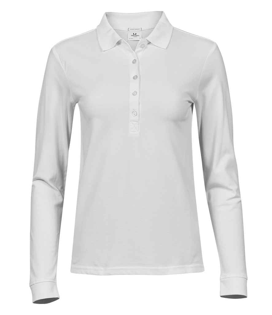 Tee Jays Ladies Luxury Stretch Long Sleeve Polo Shirt T146 - White