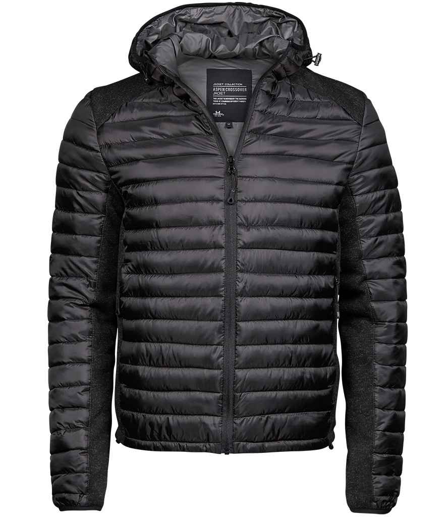 Tee Jays Crossover Hooded Padded Outdoor Jacket T9610 - Black/Black Melange