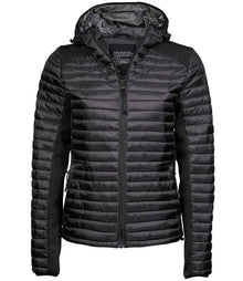 Tee Jays Ladies Crossover Hooded Padded Outdoor Jacket T9611 - Black/Black Melange