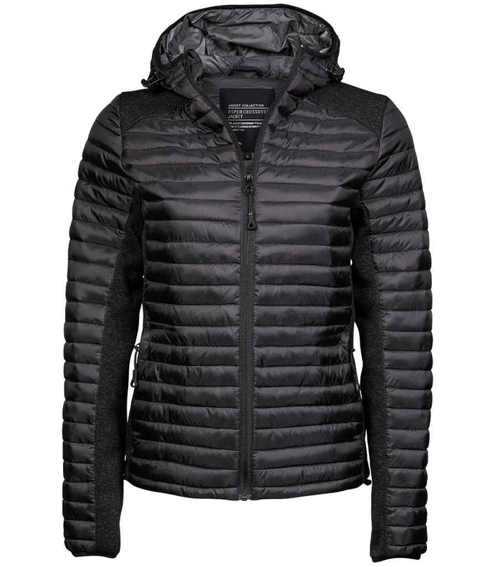 Tee Jays Ladies Crossover Hooded Padded Outdoor Jacket T9611 - Black/Black Melange