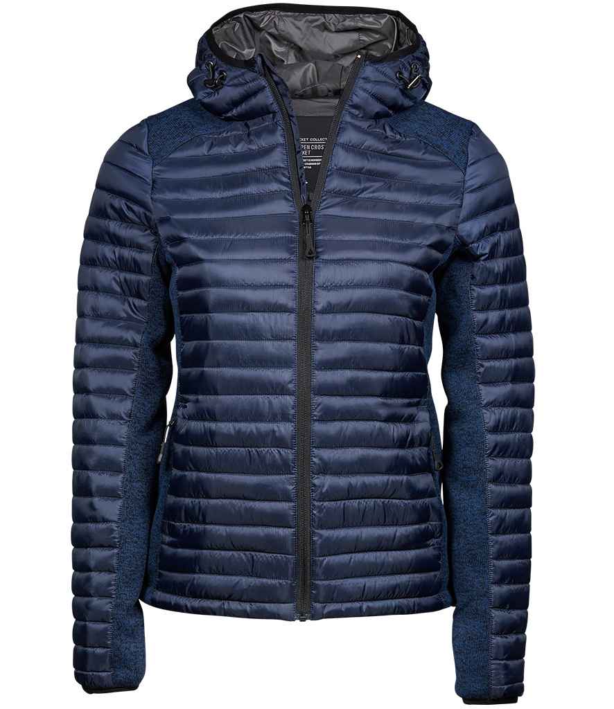 Tee Jays Ladies Crossover Hooded Padded Outdoor Jacket T9611 - Navy/Navy Melange
