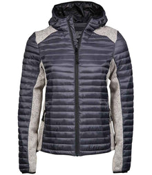 Tee Jays Ladies Crossover Hooded Padded Outdoor Jacket T9611 - Space Grey/Grey Melange