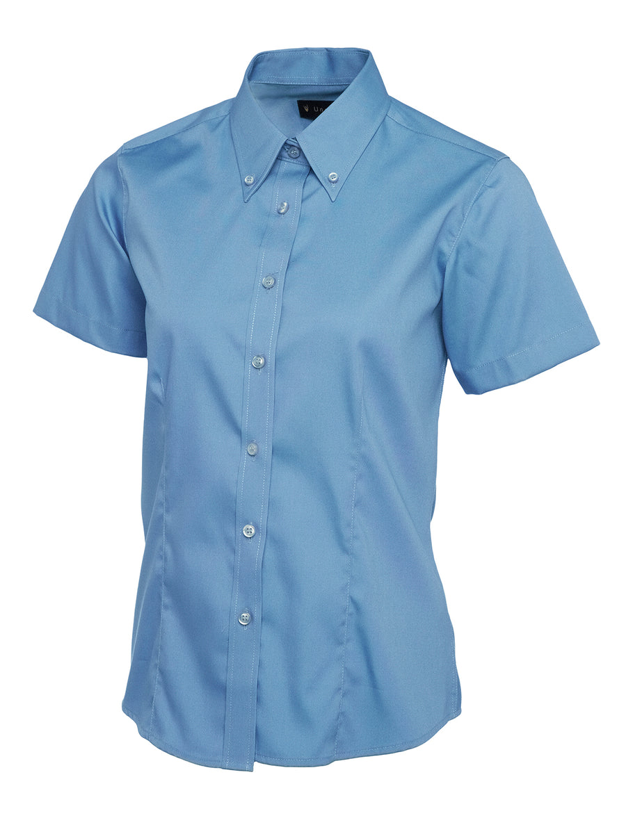 Ladies Pinpoint Oxford Half Sleeve Shirt UC704 - Mid Blue